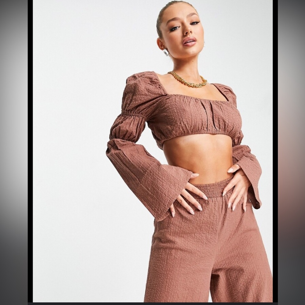 ASOS DESIGN beach set in brown seersucker